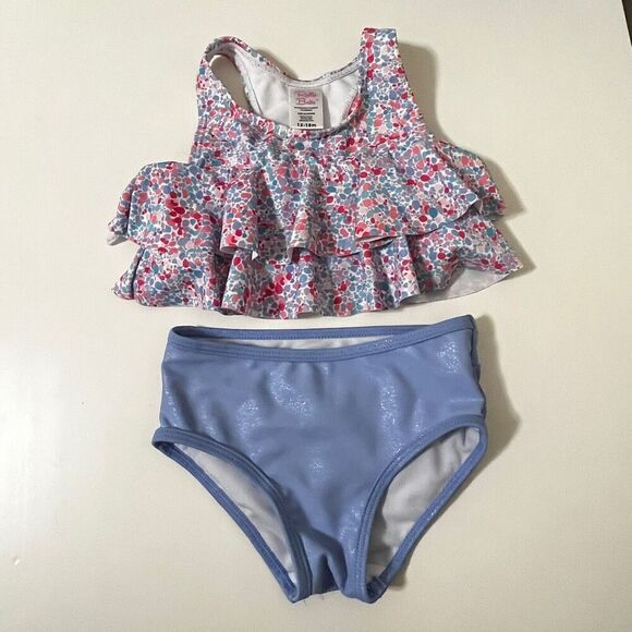 RuffleButts Flounce Bikini Swimsuit Sparkle Shimmer On Girls Size 12-18 Months - Picture 1 of 10